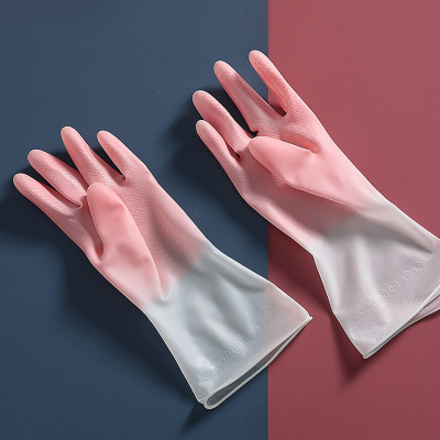 Household Dishwashing Gloves Rubber Latex Kitchen Cleaning Sponge Pot Washing Clothes Plastic Gradient Color Waterproof Thin Plastic Steel