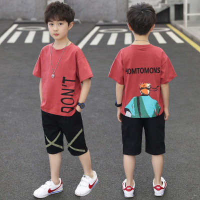 Internet Celebrity Boy's Clothing Western Style Boy's Children's 2023 New Summer Clothes Suit Medium and Big Children's Clothes Handsome Fashion
