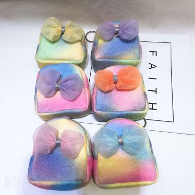 Factory Wholesale Cute Color Bow Plush Coin Purse Children's Coin Bag Data Cable Earphone Bag Schoolbag Hanging