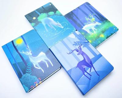 [Duke] A5 Hardcover Hard Cover Notebook Thickened Rounded Hardback Noteboy Blue Color Moose Constellation Landscape Little Girl