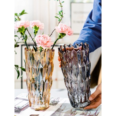 European-Style Simple Thickening Crystal Electroplating Glass Vase Decoration Dining Table Living Room Water-Raising Flowers Lily Rose Flower Arrangement