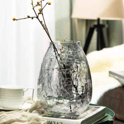 Zhongyi [Large Glass] Colorful Vase Ice Crack Flower Arrangement Decoration Home Living Room Dining Room Glass Decoration