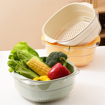Double-Layer Drain Basket Washing Vegetable Basket Household Kitchen Fabulous Fruit Washing Tool Washing Basin Living Room Fruit Basket