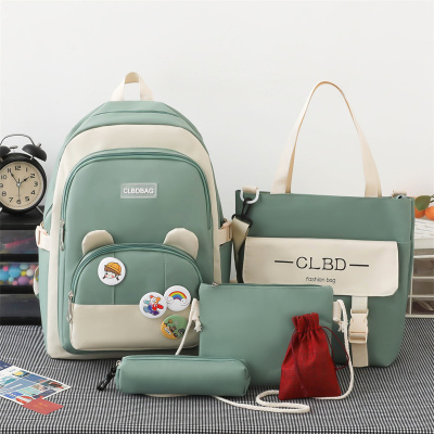 New Backpack Leisure Sports Backpack Four-Piece Schoolbag Travelling Bag Bag Fashion Hand Bag Women Bag Syorage Box