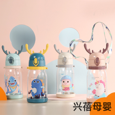Cartoon Antlers Christmas Water Cup Children's Thermos Mug Pot Men and Women Student Portable Double-Layer Straw Kettle