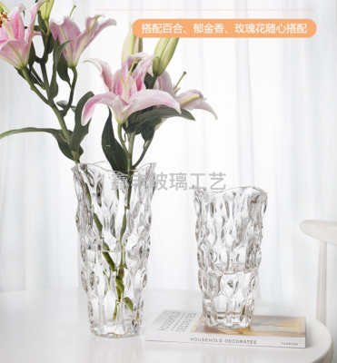 65593European Czech Style Glass Transparent Vase Living Room Table Decoration Flower Arrangement Lucky Bamboo Lily Floor Ornament