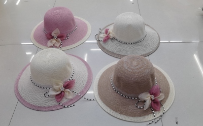 New Flower Sunshade Girl's Cap Fashion Sun-Proof Straw Hat Big Brim Elegant Beach Summer Hat