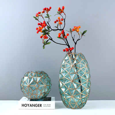 Light Luxury Nordic Creative Simple round Glass Vase Model Room Table Decorative Ornaments Aquatic Flower Arrangement Flower Bottle