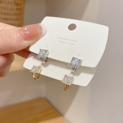 Korean Niche Design Zircon Earrings Affordable Luxury Style All-Match Small Ear Clip Sterling Silver Needle Personality Fashion
