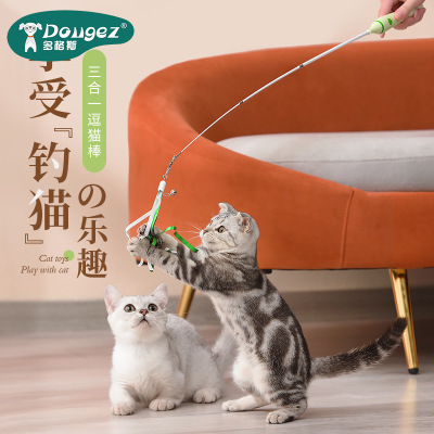 Cross-Border New Arrival Pet Cat Cat Teaser Laser Three-in-One Cat Playing Rod Cat Feather Cat Teaser Toy Cat Supplies