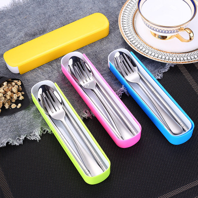 Portable Tableware Camping Picnic Stainless Steel Three-Piece Outdoor Travel Tableware Student Chopsticks Spoon Kit Gift