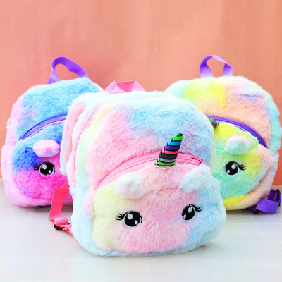 Factory Direct Sales New Unicorn Colorful Plush Cartoon Backpack Large Capacity Girls Kindergarten Cute Backpack