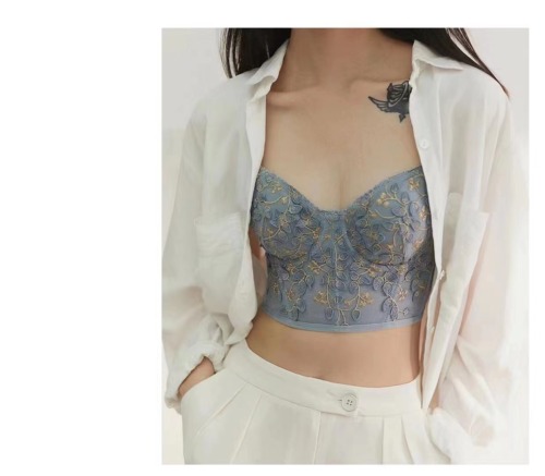 French Retro Court Lace Petal Embroidery Soft Steel Ring Underwear Detachable shaping Waist-Shaping Bra Set