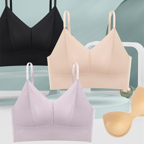 Seamless Comfort One-Piece Removable Latex Anti-Exposure Adjustable Push up Wireless Bra Shoulder Straps Underwear for Women