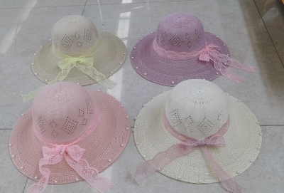 New Lace Edge Sun Hat Outdoor Sun Hat Pearl Edge Girl's Cap All-Match Wide Brim Hat