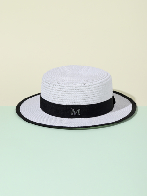 Hat Female Summer Outdoor Beach Hat Seaside Sun-Proof Sun Straw Hat Flat Top British Black M Top Hat