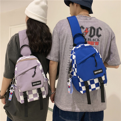 New Cross-Border Korean Style Large Capacity Checkerboard Backpack Design Sense High School Students One Shoulder Bag