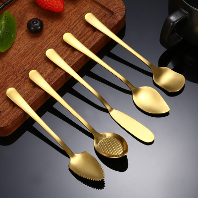 European 304 Stainless Steel Spoon Creative Gold-Plated Coffee Dessert Cake Ice Cream Fruit Spoon Butter Knife