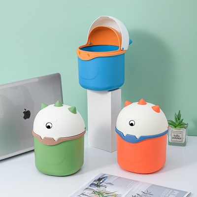 B09-2103 Little Monster Desktop Trash Bin Home Creative Cute round Plastic Bin Storage with Lid Wastebasket