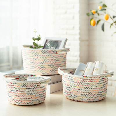 Cotton String Desktop  Storage Basket Woven Basket Sundries Storage Box Key Snack Small Basket Home Kitchen Basket