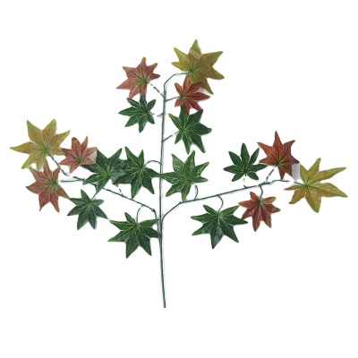 Artificial Maple Leaves Faux Maple Branches Plastic Stem Silk Cloth Leaves Simulation Artificial Plants 3X-Red-1