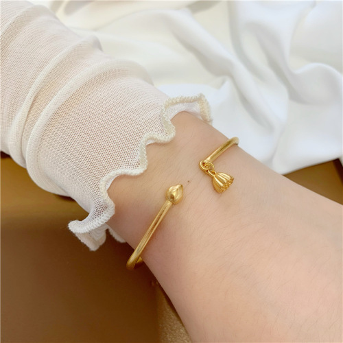 two shihuan lotus seedpod lotus seed pendant alluvial gold wristband bracelet jewelry brass gold-plated open bracelet female no color fading