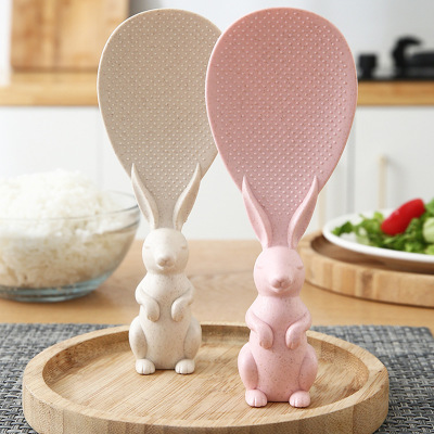 Kitchen Wheat Straw Meal Spoon Household Plastic Standing Soup Spoon High Temperature Resistant Non-Stick Rice Cartoon Rabbit Meal Spoon
