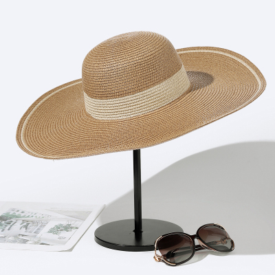 INS Pop Big Brim Straw Hat Women's Summer Foldable Beach Hat Face-Covering Sun-Shade Hat Bucket Hat Sun Hat
