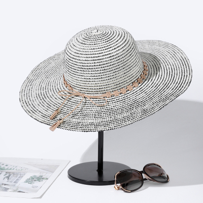 Straw Hat Women's Summer Big Brim Sun-Proof Sun Hat Travel Beach Sun Hat Seaside Black and White Korean Style Trendy All-Matching