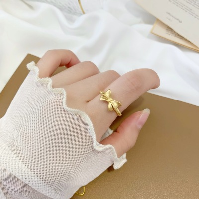 Gold Shop Same Style Brass Gold-Plated Ring Vietnam Placer Gold Bracelet Opening Bow Ring Female No Color Fading Wholesale