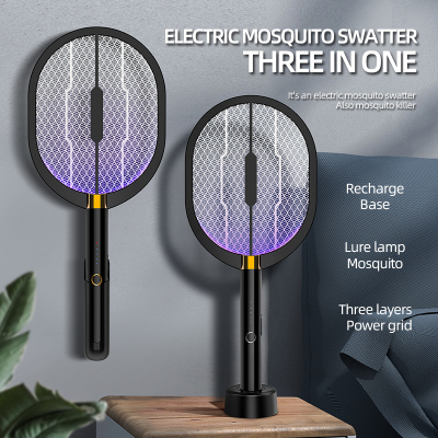 Outdoor Led usb Rechargeable killer lamp bulb bat 2 in 1 mosquito swatter with Base Electric Racket Flies