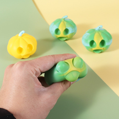 Halloween New 3D Three-Dimensional Pinch Force Vent Pumpkin Stress Relief Ball Grip Strength Ball Children's Toy Silica Gel Key Chain