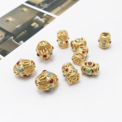 New Nepal Old Gold Dragonfly Eye Hollow Barrel Beads Spacer Beads Accessories DIY Necklace Bracelet Perforated Bead Accessories