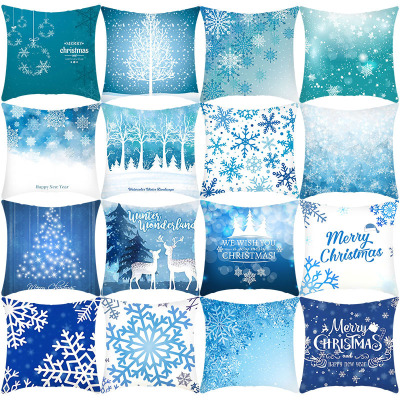 Ice and Snow Series Christmas Pillow Cover Blue Snow and Ice Ins Style Sofa Cushion Cover Cross-Border American Cushion Wholesale