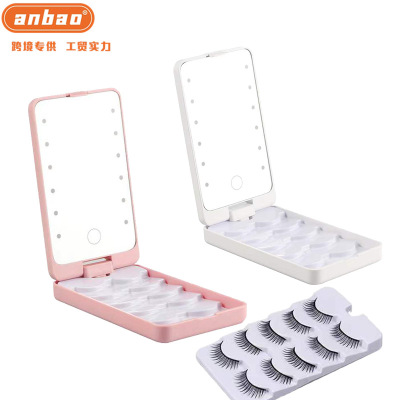 New Light False Eyelashes Storage Box Led Mirror Box Portable Eyelashes Storage Box Creative Mirror in Stock Wholesale