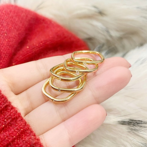 Zhou Jia Same Style Square Ring Female Alluvial Gold Non-Fading Couple Diamond Index Finger Ring TikTok Same Style Small Square Ring