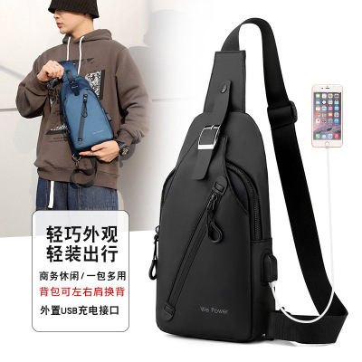 Cross-Border New Arrival Men's Outdoor Chest Bag European and American Fashion USB Chest Bag Sports Waterproof Crossbody Bag Business Backpack