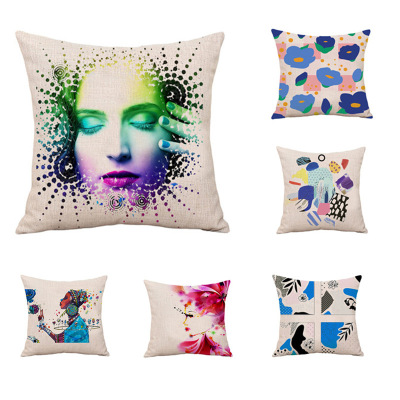 Exclusive for Cross-Border Nordic Simple Linen Pillow Cover Blue Abstract Printing Pillow and Cushion Cover Sofa Cushion