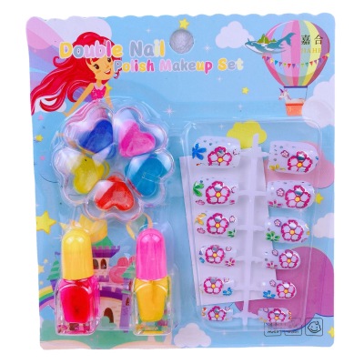 Children's Cartoon Play House Double Bottle 5 Colors Lip Gloss Nail Shaped Piece Set Blister Makeup Toys Makeup Princess Suit