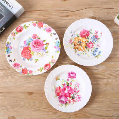 Printed Pattern Color round Mouth Salad Fruit Plate Imitation Porcelain Melamine Tableware Buffet Hot Pot Restaurant Plate Plate
