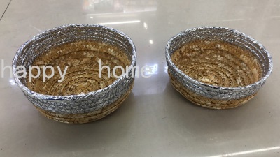 Papyrus Seaweed Storage Basket Retro Straw Woven Basket Rattan Woven Living Room and Kitchen Desktop Imitation Rattan Knitted Basket