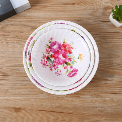 Color Printing Pattern round Mouth Salad Fruit Bowl Imitation Porcelain Melamine Tableware Reverse Mouth Soup Bowl Porringer Wonton Noodle Bowl