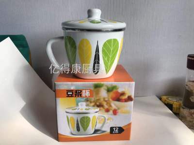 Thickened with Cover Enamel Enamel Breakfast Cup Office Mug Milk Soybean Milk Instant Noodle Cup Bowl Large, Medium and Small