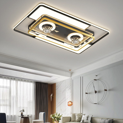 Factory Direct Sales Modern Simple Rectangular Fan Lamp Smart Mute Living Room Bedroom Ceiling Fan Lamp Package