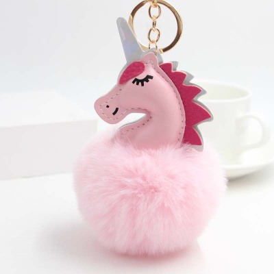 Imitation Rabbit Fur Creative Unicorn Fur Ball Keychain Pony Plush Bag Pendant PU Leather Car Fuzzy Ball Hanging Drop