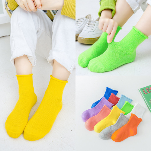 Spring and Summer New Children‘s Cotton Socks Candy Color Mesh Children‘s Fashion Boys and Girls Curling Baby Socks Wholesale