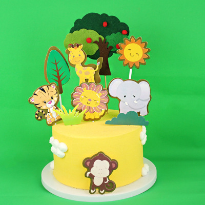 Copyright Baking Cake Topper Double Layer Animal Cake Inserting Card Giraffe Lion Elephant Dessert Table Birthday Plug-in Components