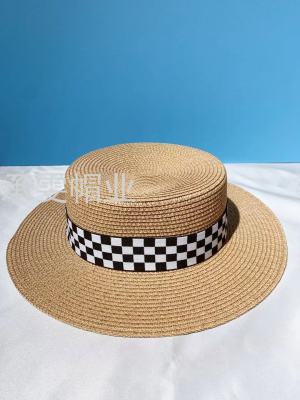 Hat Internet Celebrity Female Fashion Top Hat Plaid Flat Top Hat