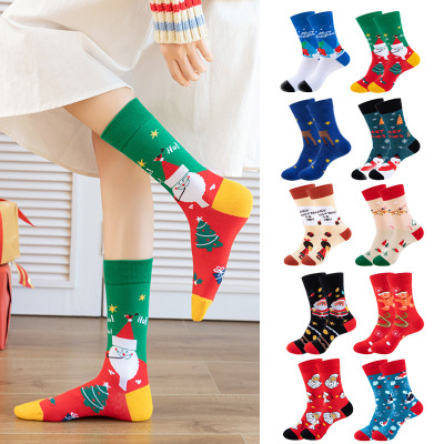 Christmas 5 Pairs Gift Box Tube Socks Autumn and Winter Snowman Santa Claus Cartoon Pure Cotton European and American Christmas Socks Wholesale