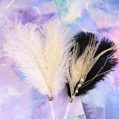 Baking Cake Topper Ostrich Pearl Feather Plug-in Card Insertion Beautiful Feather Ostrich Feather Dessert Decoration